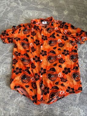 Orioles Orange Hawaiian Print Short-Sleeve Shirt